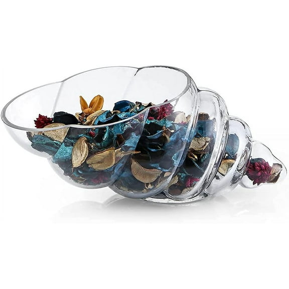 Glass Shell Vase, 11-Inch Seashell Potpourri Holder, Large Decorative Conch Bowl for Shell Collection Display, Sea Glass, Air Plant