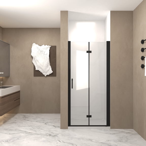 Glass Shower Door, 31-30"x 72" Bifold Shower Door, 1/4"(6mm) Tempered Glass, Matte Black Aluminum Frame, Explosion Proof Film, Matte Black Shower Door,Tempered Glass Sliding Shower Door