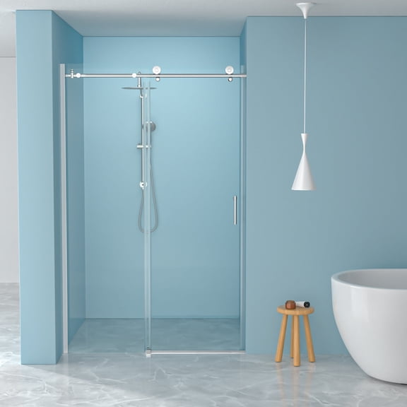 Glass Shower Door, Shower Door 48" W x 76"H Single Sliding Bypass Shower Enclosure, 5/16 in. (8mm), , Shower Door,Glass Sliding Shower Door, Bath & Faucets Showers Shower Doors