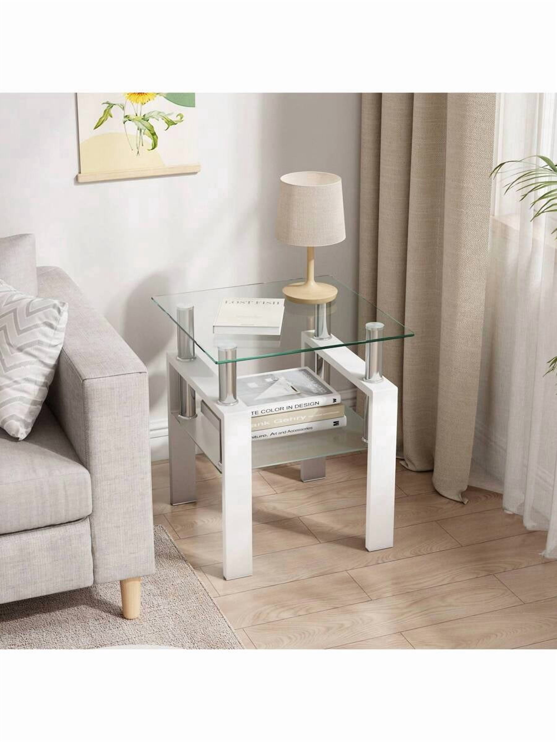 Glass Side Table 2-Tier Modern Glass Top Corner Table Living Room Side ...