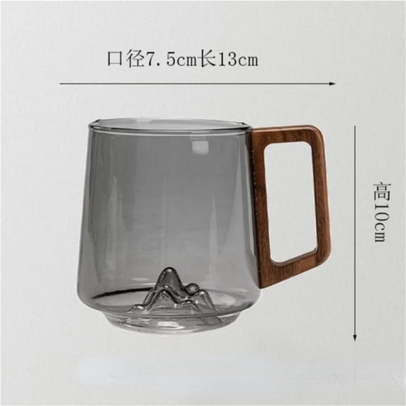 Glass Single-layer Side Wooden Handle Drinking Cups Household Large-capacity Milk Tea Juice Single-layer Cup