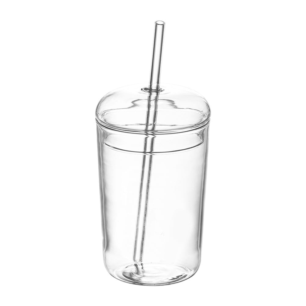 Glass Sippy Cup Fruit Juice Mug Portable Straw Beverage Drinking with