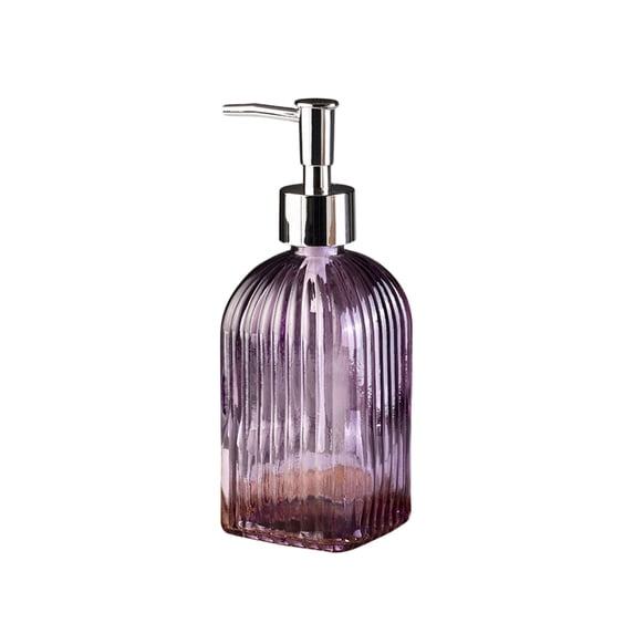 Glass Soap Dispenser, 350ml Press Type Liquid Soap Bottle, Refillable Shampoo Shower Gel Dispenser, Vertical Stripe Design for Bathroom Kitchen Sink Decor