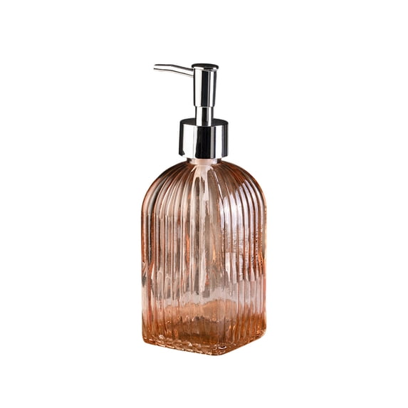 Glass Soap Dispenser, 350ml Press Type Liquid Soap Bottle, Refillable Shampoo Shower Gel Dispenser, Vertical Stripe Design for Bathroom Kitchen Sink Decor