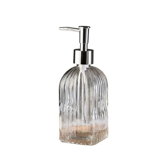 Glass Soap Dispenser, 350ml Press Type Liquid Soap Bottle, Refillable Shampoo Shower Gel Dispenser, Vertical Stripe Design for Bathroom Kitchen Sink Decor