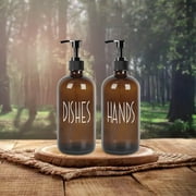2 Pack Glass Soap Dispenser, Bathroom Hand Soap Dispensers with Stainless Steel Pump, 17 Fl Oz Kitchen Hand and Dish Soap Dispenser Set, Modern Vintage Liquid Brown Soap Dispensers Bottle