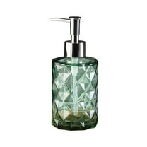 Glass Soap Dispenser Bottle - 350ml Rhombus Textured Pump for Liquid Soap & Shampoo, Refillable Bathroom Organizer, Press-Type (Green)