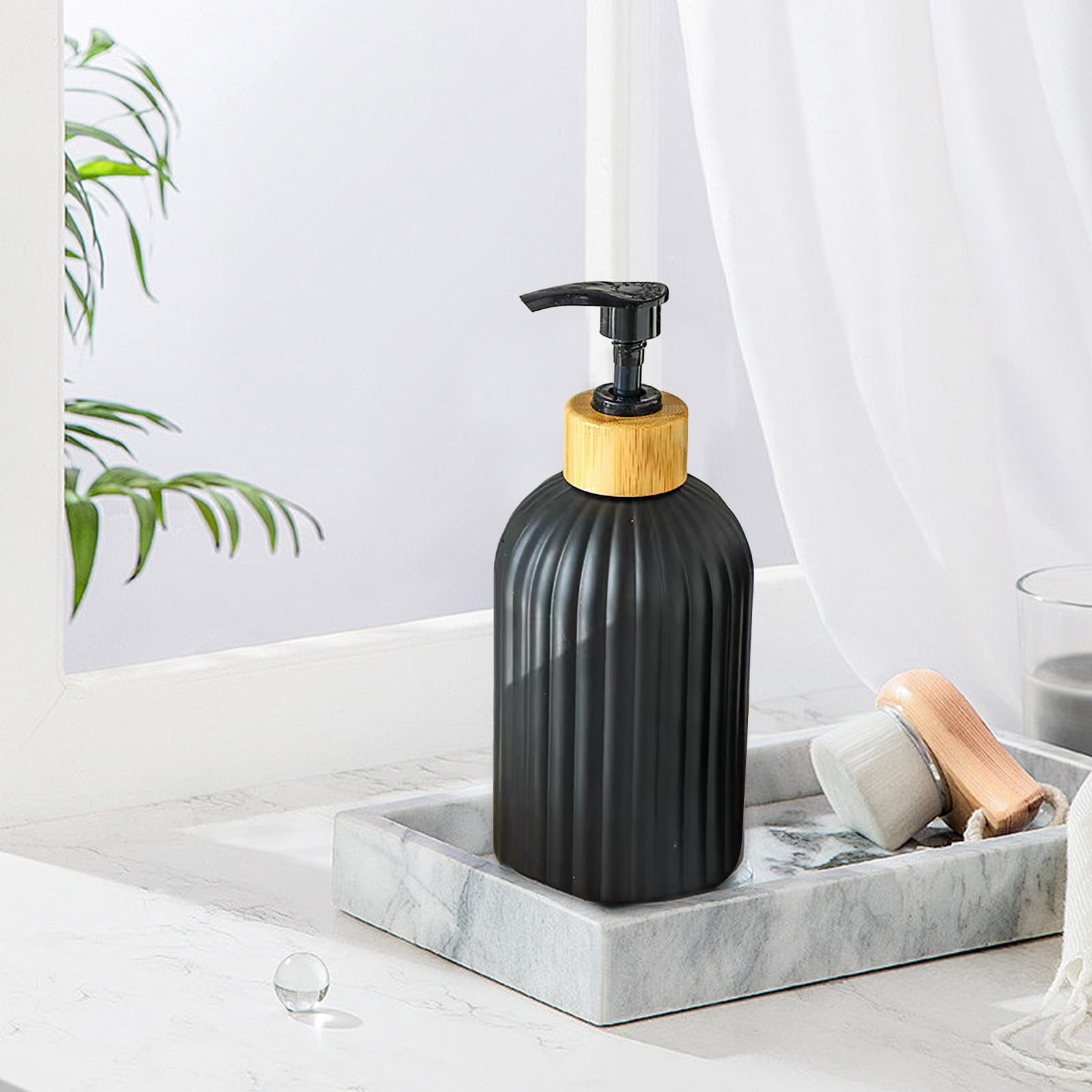 Glass Soap Dispenser Bottle Textured Refillable Pump Bottle For Hand Soap Lotion Shampoo Or Body Wash Elegant Bathroom Decor, 1 Shower Gel Dispenser Bottle
