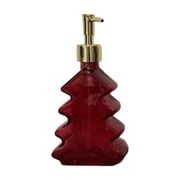 Glass Soap Dispenser, Christmas Tree Shape Hand Dish Soap Dispenser with Pump for Bathroom, Kitchen Sink, Holiday Home Decoration Red