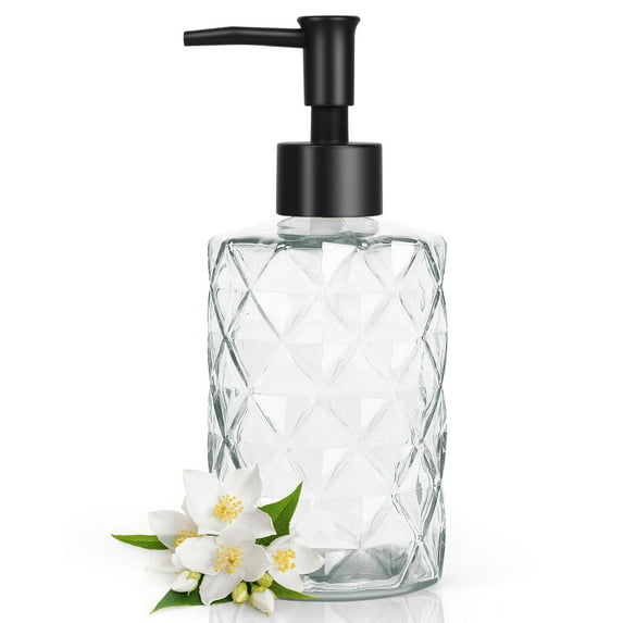 Glass Soap Dispenser Diamond Design, 12 Ounce Multifunctional Soap Dispenser(Clear)