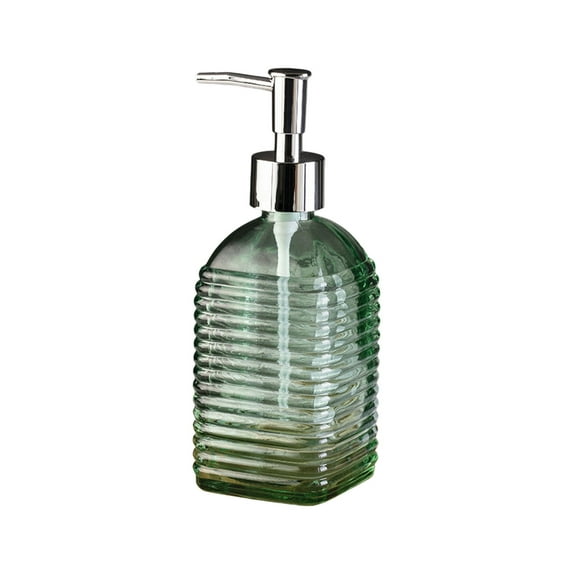 Glass Soap Dispenser Horizontal Stripe Glass Soap Dispenser Bottle 350ml Capacity for Hand Soap Shampoo Shower Gel, Press Type Pump Refillable Container Bathroom Kitchen Decor Horizontal Stripe