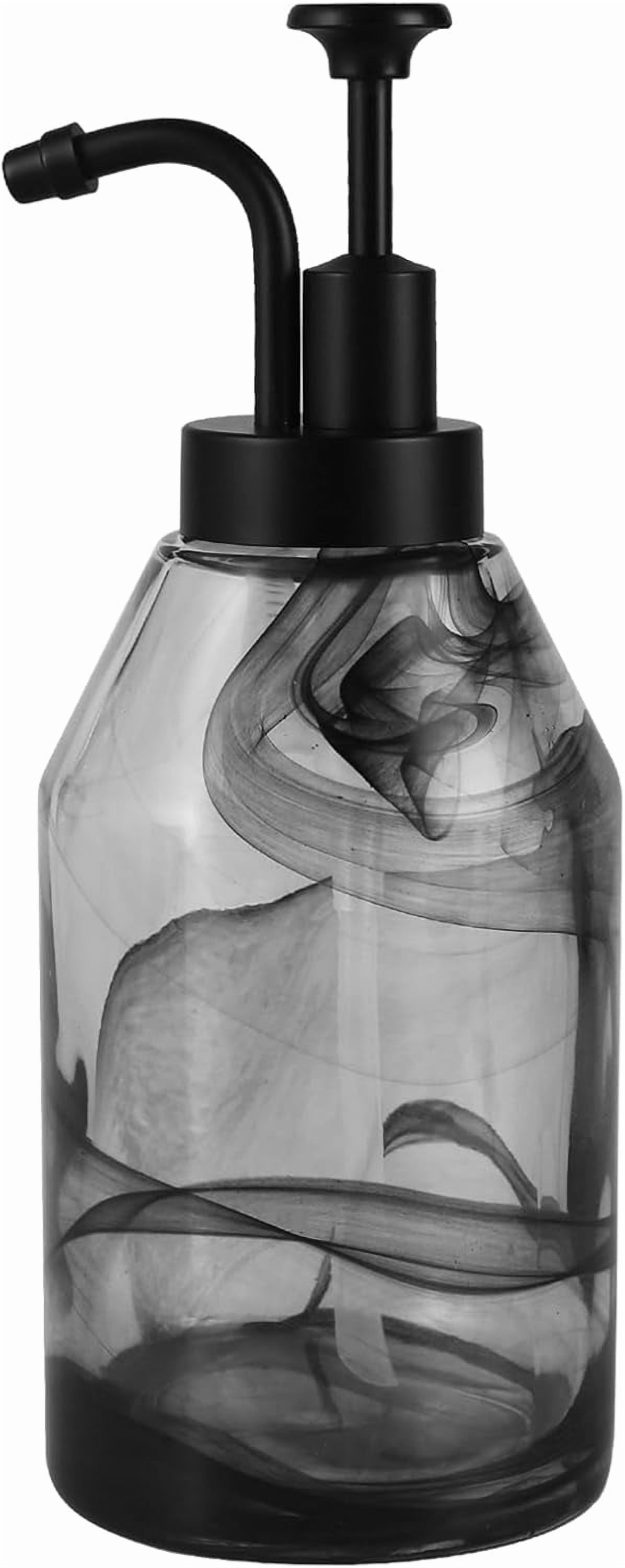 Glass Soap Dispenser for Kitchen and Bathroom Counter, 12.5 Oz Unique Black Smog Thick Glass Hand Soap Bottle with Smooth Action Rust-Free ABS Pump, Dish Soap,Lotion Liquid (Black)