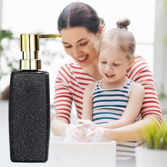 Glass Soap Dispenser Refillable Pump Bottle for Bathroom Kitchen Sink Countertop Hand Wash Lotion Shampoo Dispenser with Leak Proof Design Modern Minimalist Home Decor