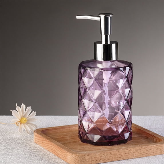 Glass Soap Dispenser - Refillable Rhombus Texture, Countertop Organization, Rust-free Pump, Modern Bathroom & Kitchen Decor, topliu