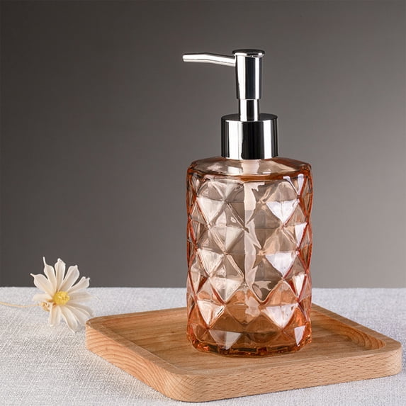 Glass Soap Dispenser - Refillable Rhombus Texture, Rust-free Hygiene, Countertop Organization, Modern Bathroom & Kitchen Decor, topliu