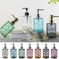 thumbnail image 1 of Glass Soap Dispenser, Rhombus Textured Refillable Pump Bottle for Bathroom or Kitchen, Liquid Hand Soap and Shampoo Container with Water-resistant Design, Topliu, 1 of 9