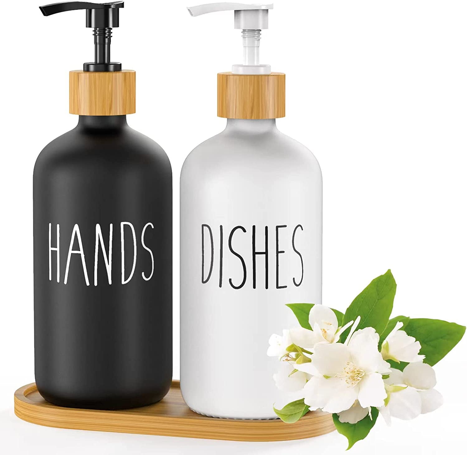 Glass Soap Dispenser Set, Contains Hand Soap and Dish Soap Dispenser