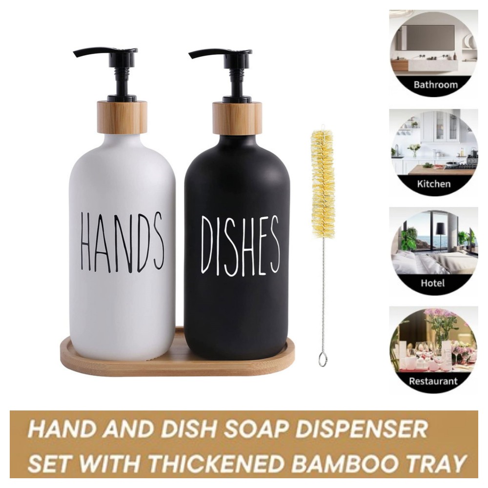 Glass Soap Dispenser Set and Tray 500ml Hand and Dish Soap Dispenser