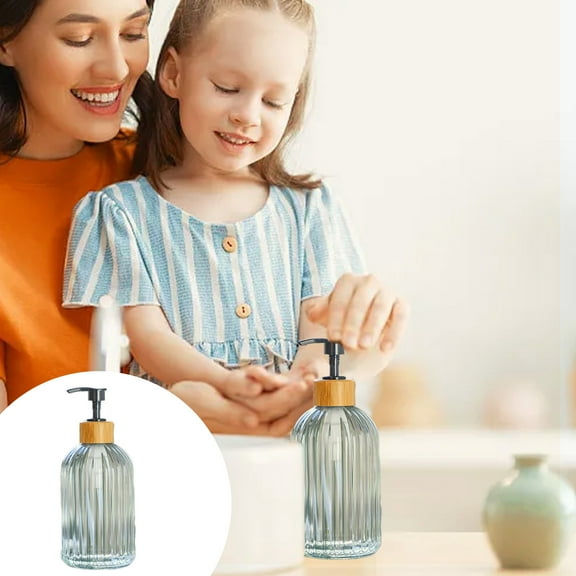 Glass Soap Dispenser,Vertical Grain Dispenser,Kitchen Bathroom Soap Pump,14 Ounce Amber Glass Bottle,Dishwashing Liquid Dispenser,Reusable Eco-Friendly,Farmhouse Vintage Decor,Non-Drip Pump