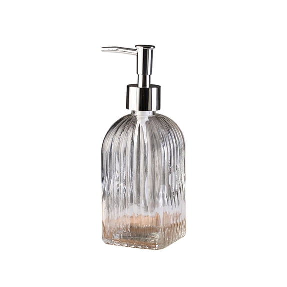 Glass Soap Dispenser with Vertical Stripe Pattern Refillable Liquid Dispenser for Hand Soap Shampoo and Lotion to Elevate Bathroom and Kitchen Countertop Decor