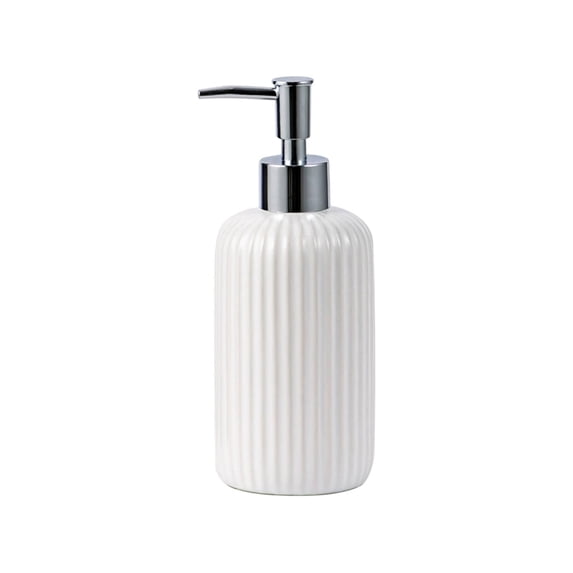 Glass Soap Dispenser with Pump, Vertical Stripe Refillable Hand Soap and Dish Soap Bottle for Bathroom Kitchen Countertop, White