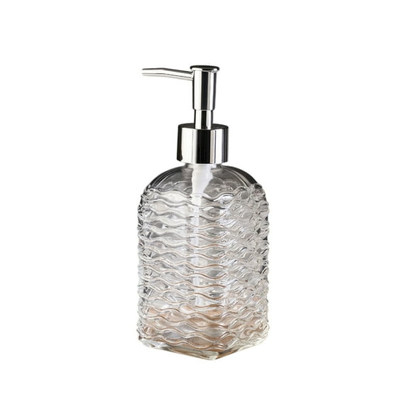 Glass Soap Dispenser with Pump, Wave Pattern Design, Refillable Liquid Soap Bottle for Hand Soap, Shampoo, Shower Gel, Kitchen and Bathroom Use