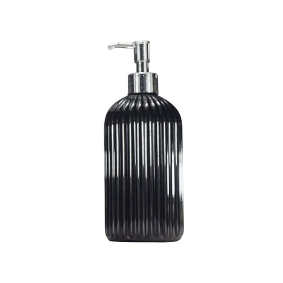 Glass Soap Dispenser with Stainless Steel Pump,Ribbed Design Refillable Liquid Soap Bottle for H and Soap, Dish Soap, or Lotion,Black