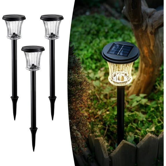 Glass Solar Pathway Lights Outdoor Waterproof, Decor Landscape Lighting with Modular Design, 3000K LED, Auto On/Off Solar Stake Light for Yard Garden Driveway Walkway Lawn, Warm White (3 Pack)