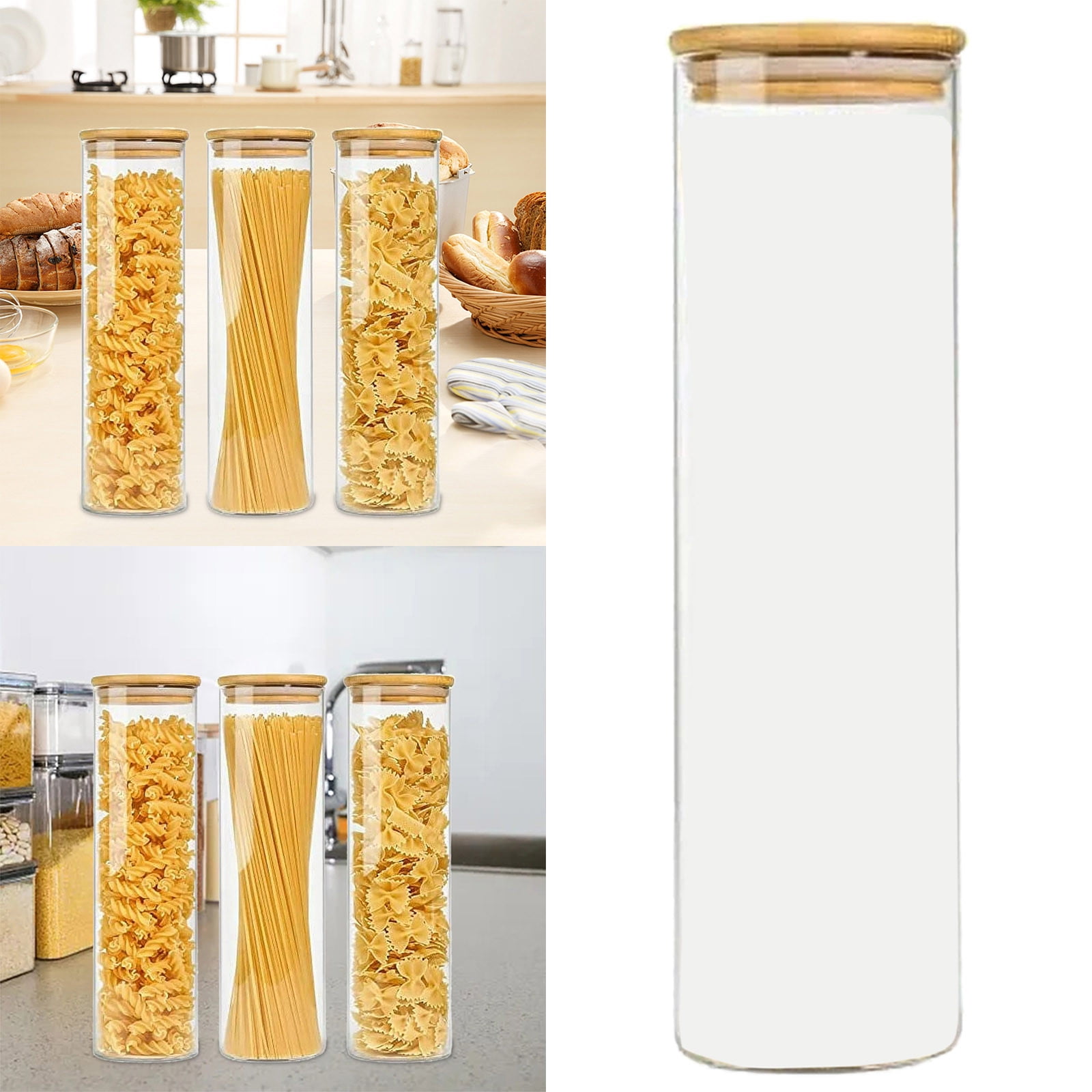 Glass Spaghetti Pasta Storage Container With Lid 47oz Tall Clear