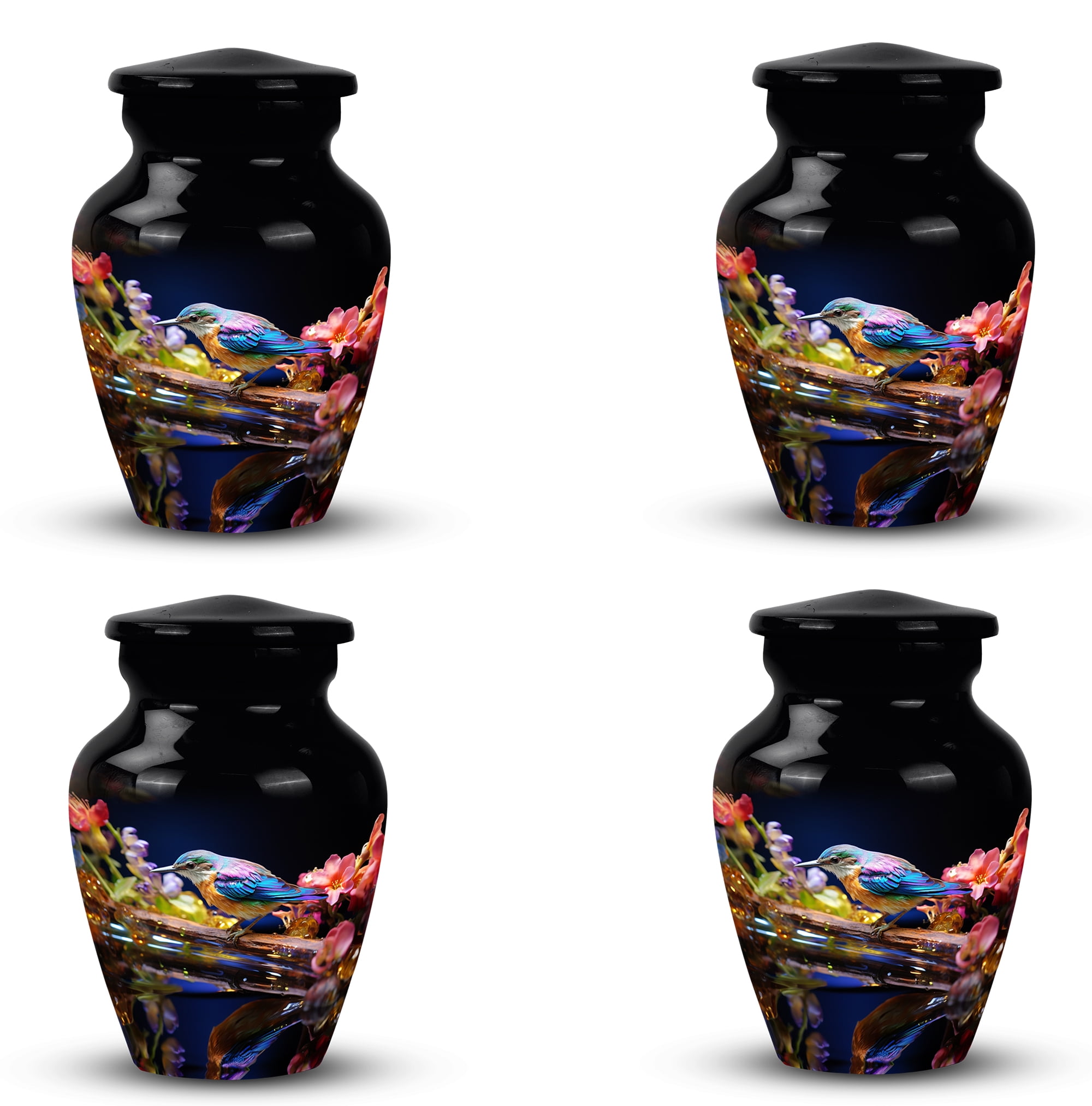 Glass Sparrow With Red Flowers Decorative Urns Burial Urns For Adult Human Ashes Urn For