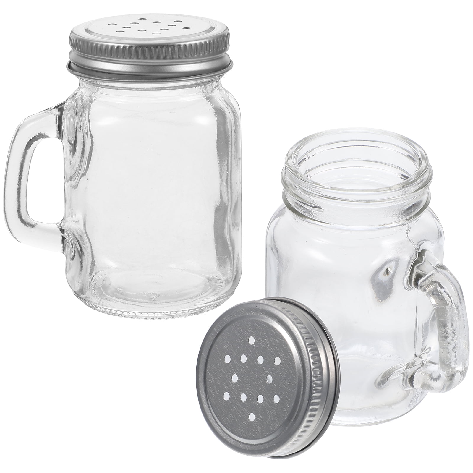 2Pcs Vintage Glass Jar Salt and Pepper Shakers, 120ml Mini Condiment Bottles with Stainless Steel Lids for Kitchen Use - Walmart.com