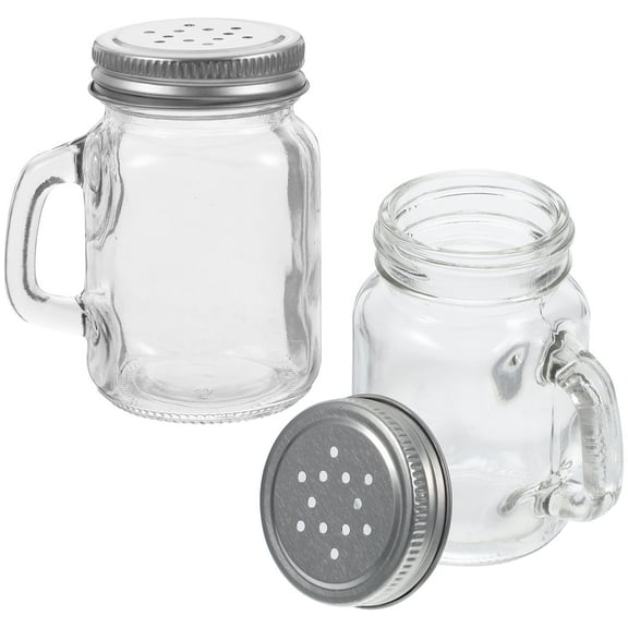2Pcs Vintage Glass Jar Salt and Pepper Shakers, 120ml Mini Condiment Bottles with Stainless Steel Lids for Kitchen Use