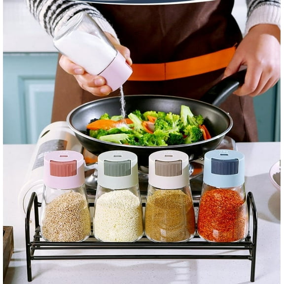 Glass Spice Dispenser, Push-button Seasoning Shaker with 0.5 Gram Portion Control, 13.72 Oz Capacity for Freshness, Easy to Clean & Refill, Ideal for Kitchen, Bbq, and Camping Use,Vsgery