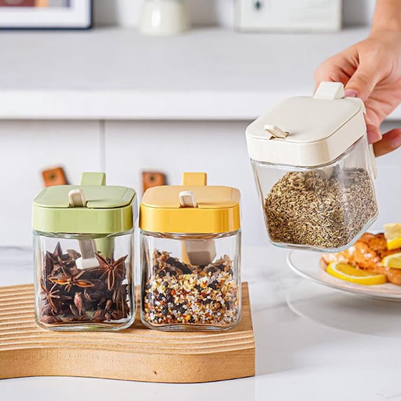 Glass Spice Jar with Airtight Flip Lid – Small Glass Spice Container to Keep Spices Dry, Easy One-Hand Use, Kitchen Pantry Organizer for Home or Camping