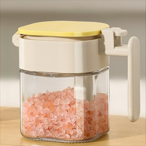 Glass Spice Jar with Airtight Lid - Kitchen Spice Container for Salt, Pepper, Cumin, Seasoning - Clear Spice Storage Box, Anti-Moisture & Compact Design (Includes Spoon)