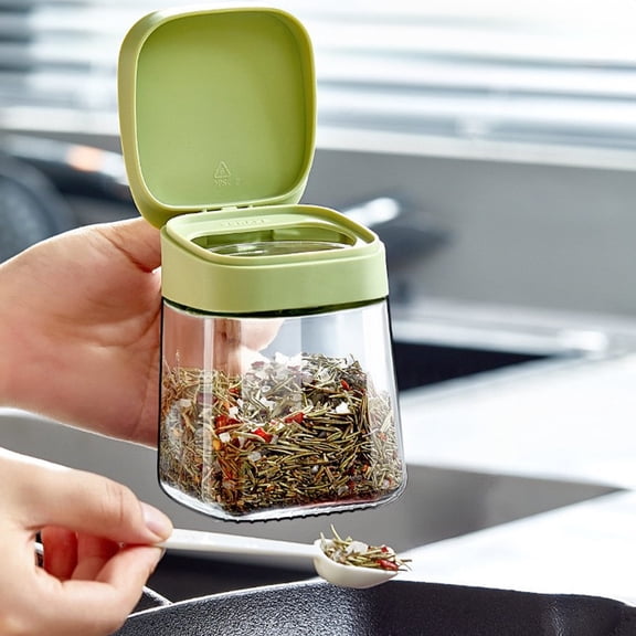 Glass Spice Jar Compact Storage Box | Airtight Glass Spice Container White/Green/Yellow | 10.8x8x8cm Easy-Open Lid, Keeps Spices Dry, Durable Kitchen Organizer for Home or Restaurant