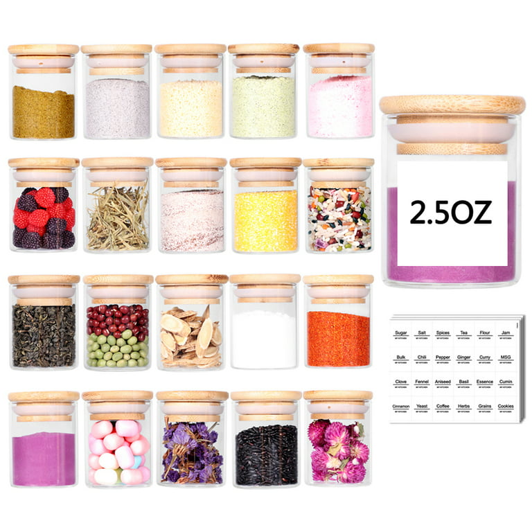 Glass Spice Jars 20 Set 2.5oz Mini Storage Food Jar with Bamboo