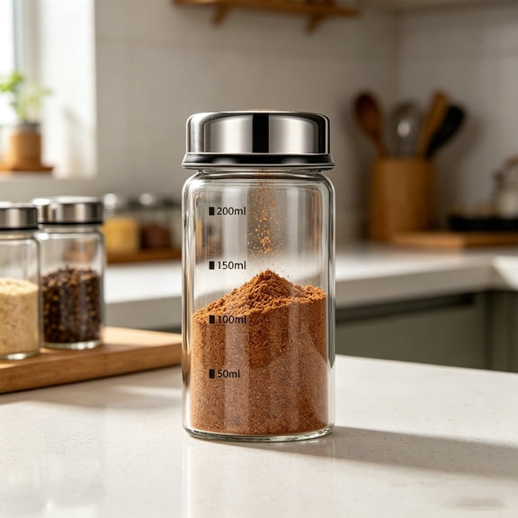 Glass Spice Jars with Lids,Salt and Pepper Shakers with Volume Markings,Seasoning Containers Shaker Bottle for Pepper BBQ Rub Herb & Kitchen Pantry Storage(A)