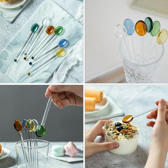 Glass Spoons Teaspoons Espresso Spoons: Coffee Spoon Small Spoons for Tea Stirring Rod Mixing Spoon 6Pcs