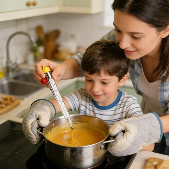 Glass & Stainless Steel Candy Thermometer | Precise Syrup Temperature Control | Clear Markings, Slim Design