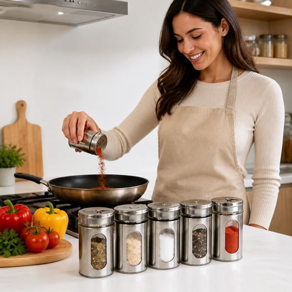 Glass Stainless Steel Salt Pepper Shakers Adjustable Pour Lids Elegant Spice Dispenser Modern Kitchen Tabletop