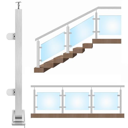 Glass Stair Railing Post System 43.5 inchs Stainless Steel 304 Stair Handrail Top Bracket Balusters with Glass Clamp & Rubbers,Black Metal Balustrade for Stairs,Terraces,Gardens(End Post)