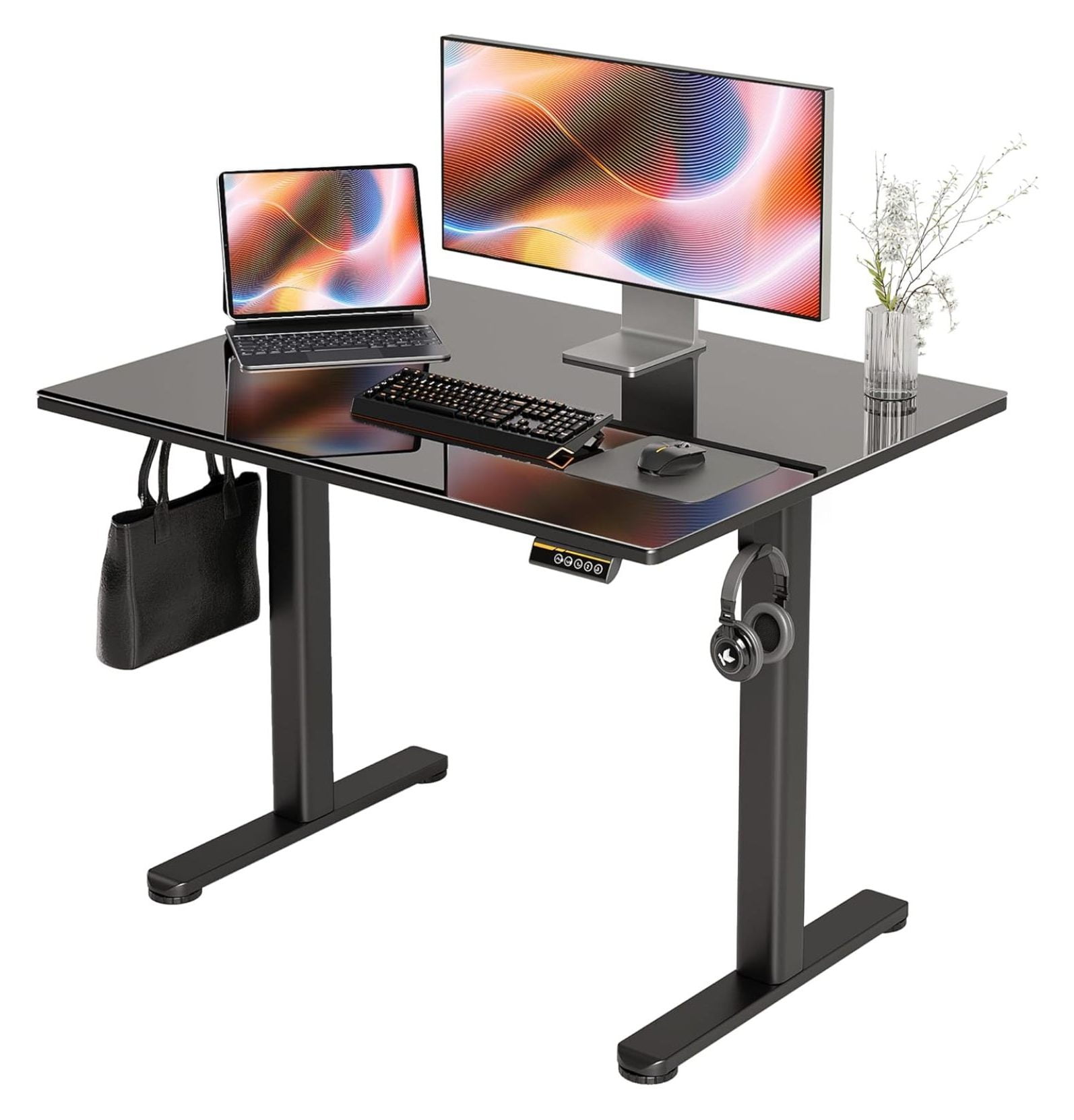 Glass Standing Desk, Small Electric Standing Desk Adjustable Height, 40