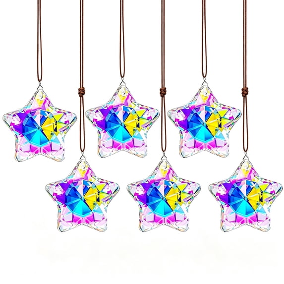 Glass Star Hanging Ornaments Set of 6 for Christmas Tree Wedding Party Home Decor
