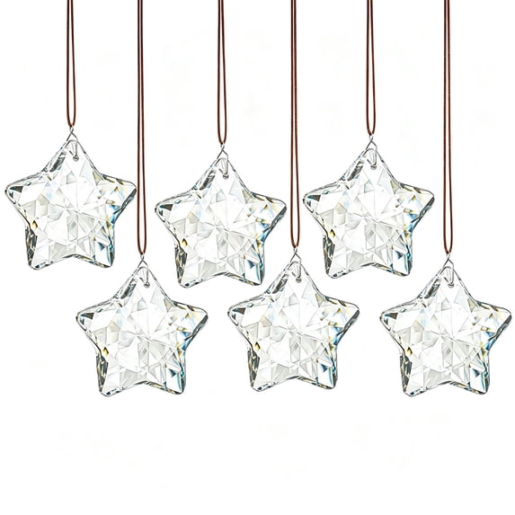 Glass Star Hanging Ornaments Set of 6 for Christmas Tree Wedding Party Home Decor