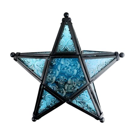Glass Star Lantern Hanging Ornaments - Tea Light Lantern Window Hangings Windproof Candlestick Iron Stained Glass Wind Lamp Retros Candlestick Holiday Decoration Wedding Party Home Decoration