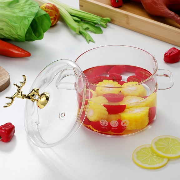 UNOMOR Stove Simmer Pot Stockpot Transparent Borosilicate Glass 1Set 19x15cm