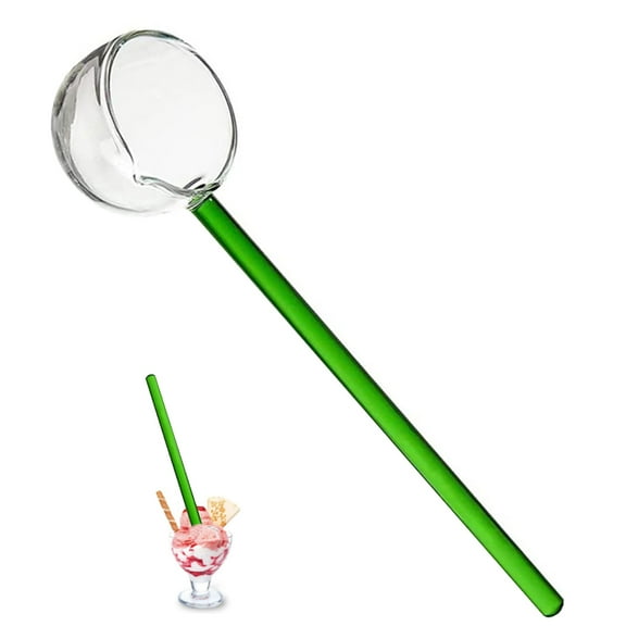 Glass Stirring Spoons Transparent Teaspoons Milk Cocktail Cold Drinks Mixing Spoon Ice Cream Scoop for Bar Banquet Party-green