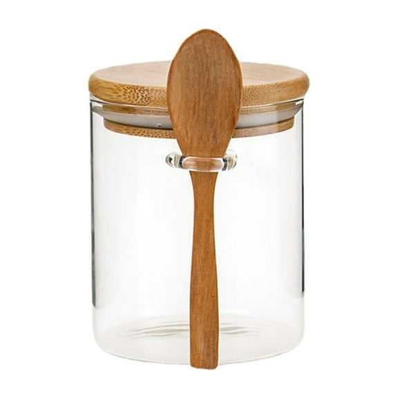 Glass Storage Bottle Plertrvy Clearance, A Set Of Glass Jars With Airtight Lids And Spoons Ultra Thick Glass Food Storage Container Decorated Overnight Oatmeal Container, (1X Sealed Jar, 1X Spoon)