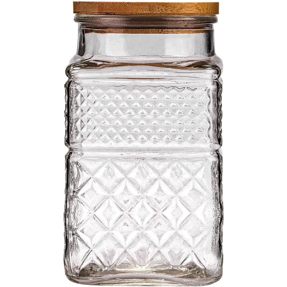 Glass Storage Container with Lid, Airtight Glass Jars, Farmhouse Tea Canister, Dog Treat Jar for Pet, Glass Candy Cookies Coffee Canister Jar Bath Salt Container - Square 67 oz